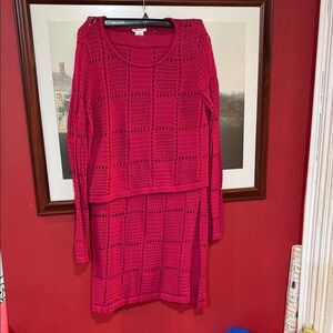 Ultra Pink Long Sleeve Crochet Dress in Bold Pink